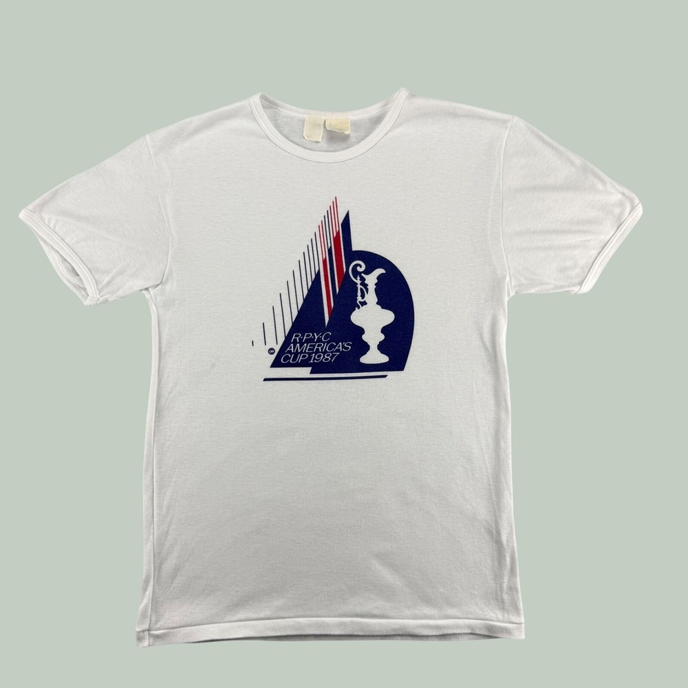 Vintage 1987 RPYC America's Cup Graphic T-Shirt White Size M Made in Australia